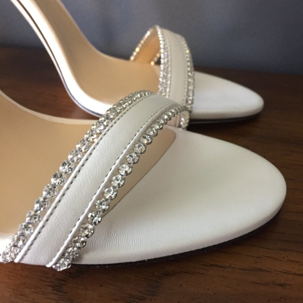 Jimmy Choo Dochas Size 40.5 Latte Leather with Jewel Trim Bridal Sandals Heels - Picture 9 of 15